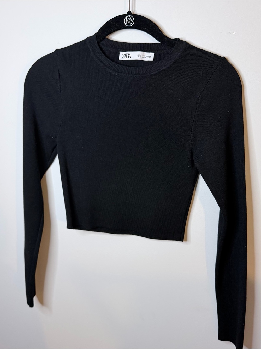 Zara Black Ribbed Long-Sleeve Cropped Sweater